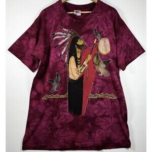 Vintage The Mountain Native American Shirt Mens XL Washed Red Gina Gray 1996 90s